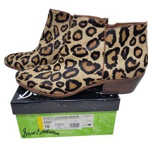 Sam Edelman petty leather Calf Hair leopard print almond toe booties, size 10